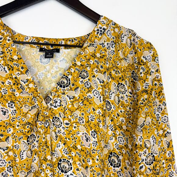 Ann Taylor Yellow Floral VNeck Blouse Top Stretchy Polyester - Size M - Picture 2 of 10